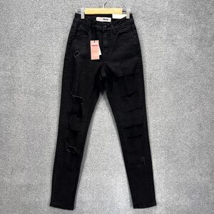 Supredenim Jeans Juniors 8 Black Distressed Skinny ultra Ripped Mid rise